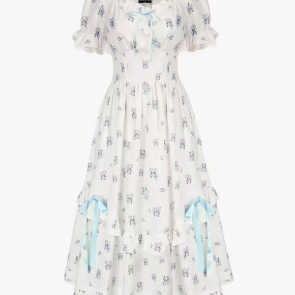 NEW Scarlet Darkness Blue Floral Women Ruffled Tiered Dress M - Picture 8 of 8
